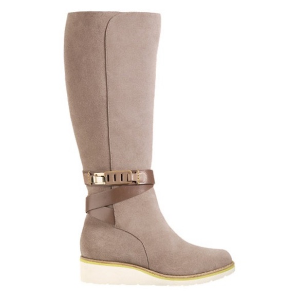 Cole Haan Nike Air Gerina Waterproof Suede Tall Knee High Wedge Boots Size 7B - Picture 1 of 11